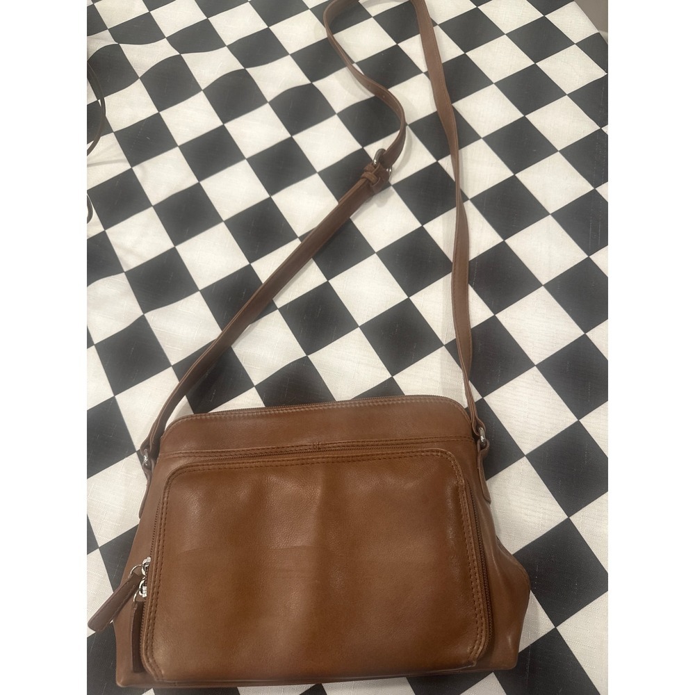 lli New York RFID Brown Genuine Leather Shoulder Crossbody Bag purse handbag